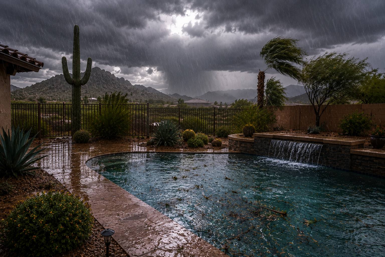 Keeping your Arizona pool clean during monsoon season with Valley Pool Cleaning.