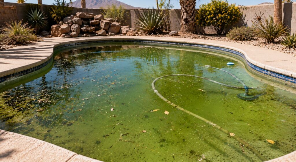 Arizona pool cleaning issues: how Valley Pool Cleaning addresses neglected maintenance in desert heat.