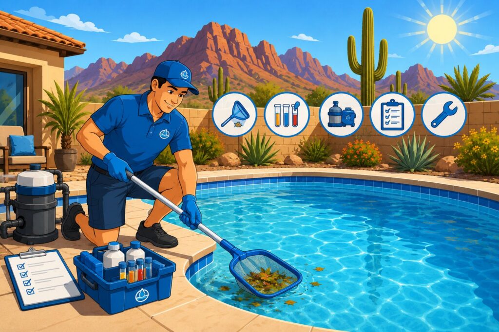 Valley Pool Cleaning offers professional weekly pool maintenance in Chandler, Arizona.