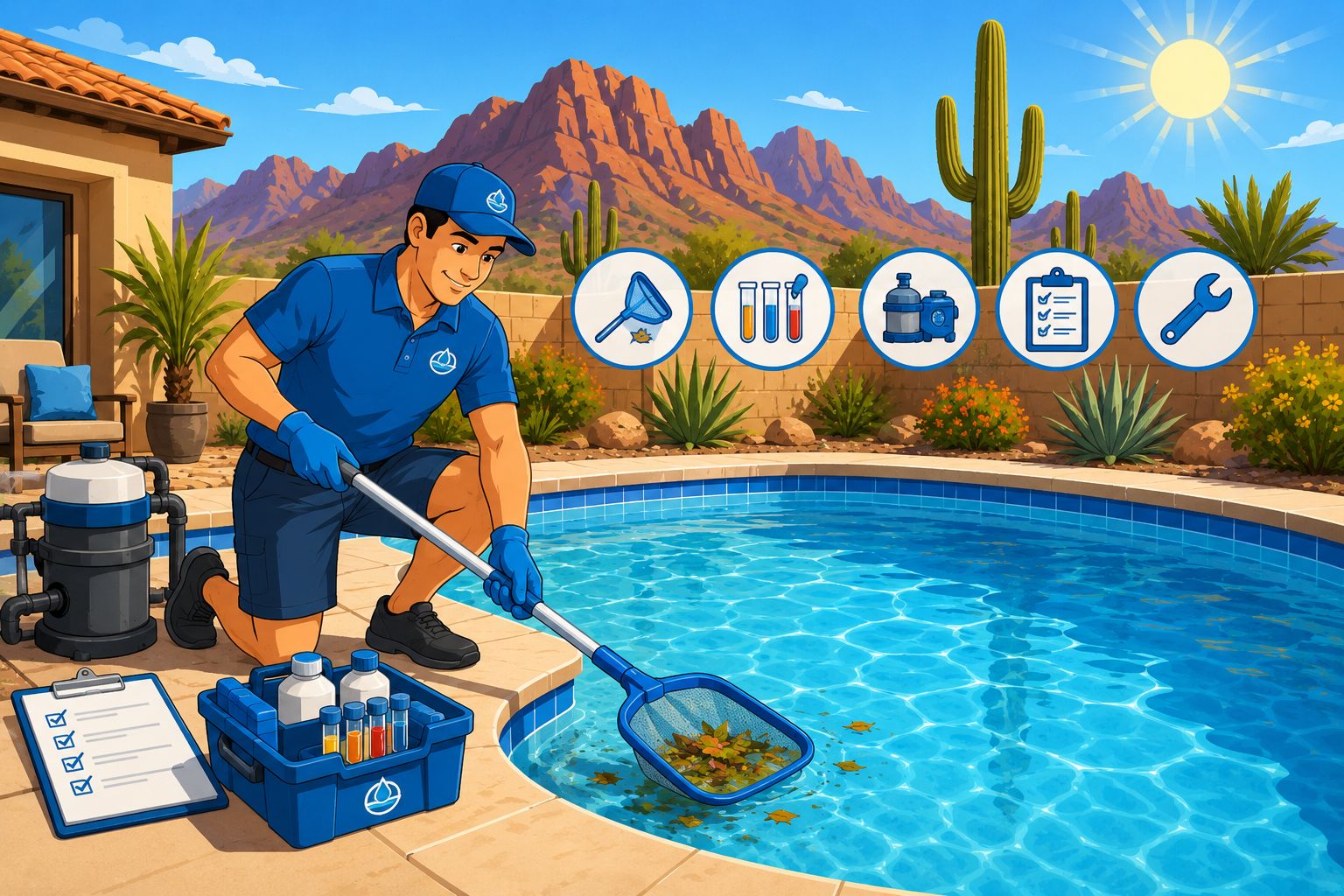 Valley Pool Cleaning offers professional weekly pool maintenance in Chandler, Arizona.