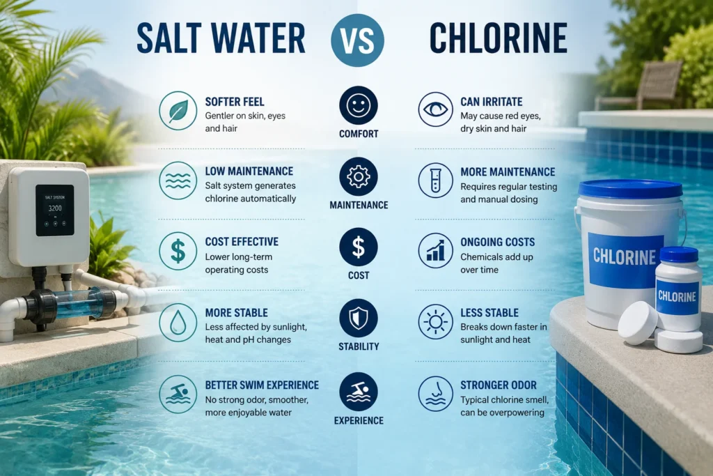 Salt water vs. chlorine pools in Arizona, with Valley Pool Cleaning.